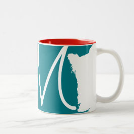 White Puppy Chinese Dog Year Birthday Monogram M1 Tweekleurige Koffiemok