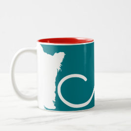 White Puppy Chinese Dog Year Birthday Monogram M1 Tweekleurige Koffiemok