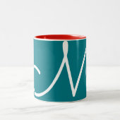 White Puppy Chinese Dog Year Birthday Monogram M1 Tweekleurige Koffiemok (Center)