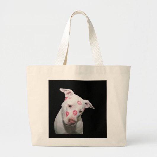 White Puppy Dog Love, verzegeld met Lipstick Kisse Grote Tote Bag (Voorkant)