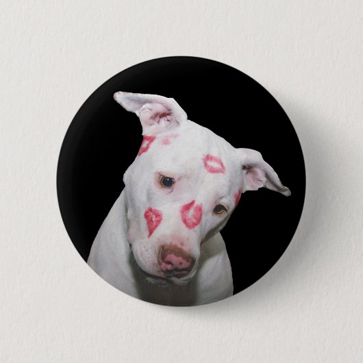 White Puppy Dog Love, verzegeld met Lipstick Kisse Ronde Button 5,7 Cm (Voorkant)
