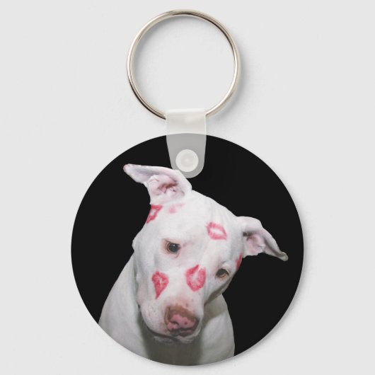White Puppy Dog Love, verzegeld met Lipstick Kisse Sleutelhanger (Voorkant)