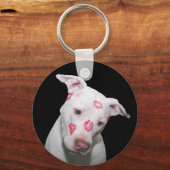 White Puppy Dog Love, verzegeld met Lipstick Kisse Sleutelhanger (Voorkant)