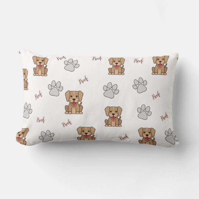 White Puppy Dog & Paws Lumbar Pillow Kussen (Voorkant)