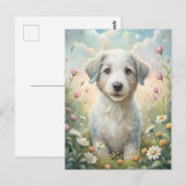 White Puppy Pastel Wildflowers Daisies Sunshine Briefkaart (Voorkant / Achterkant)