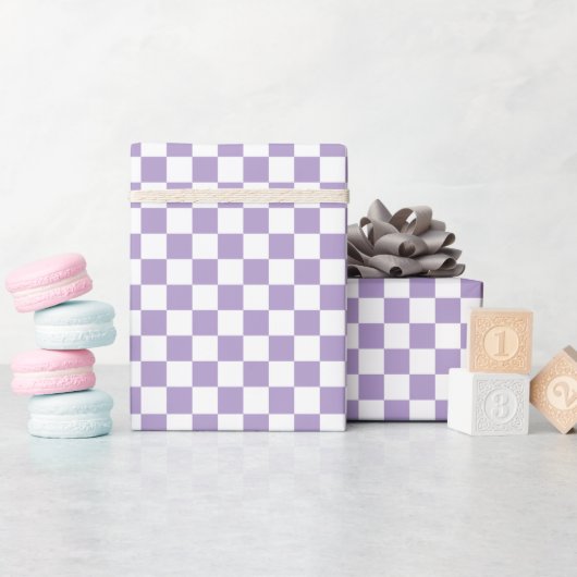 White & Purple Checkerboard Wrapping Paper Roll Cadeaupapier (Baby Shower)