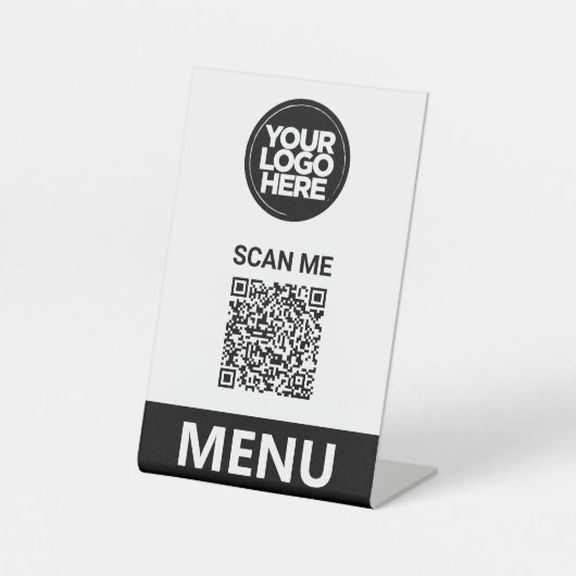White Qr Code Menu | Logo Contactless Modern Reclamebord Met Voetstuk (Voorkant)