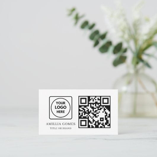 White QR Code | Modern Minimal Custom Contact Visitekaartje (Staand voorkant)