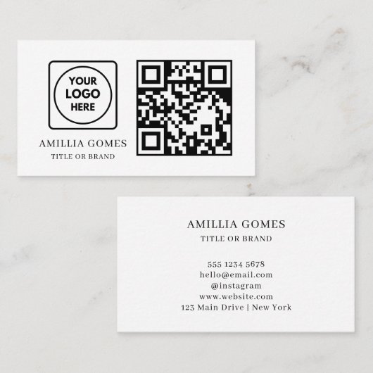 White QR Code | Modern Minimal Custom Contact  Visitekaartje (Voorkant / Achterkant)