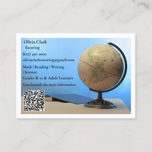 White QR Code Tutor Teacher Globe & Book Classroom Visitekaartje (Voorkant)