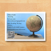 White QR Code Tutor Teacher Globe & Book Classroom Visitekaartje