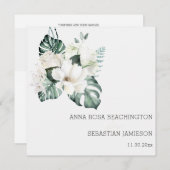 *~* White QR + RSVP Floral Bouquets AR15 Wedding Kaart (Voorkant / Achterkant)