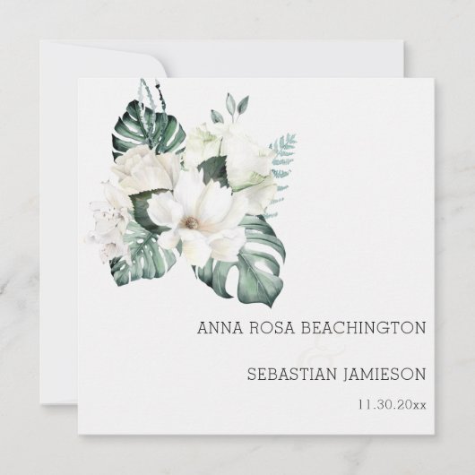 *~* White QR + RSVP Floral Bouquets AR15 Wedding Kaart (Voorkant)