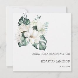 *~* White QR + RSVP Floral Bouquets AR15 Wedding Kaart