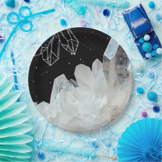 White Quartz Crystal Gemstone Geode Natural Stone Papieren Bordje (Feest)