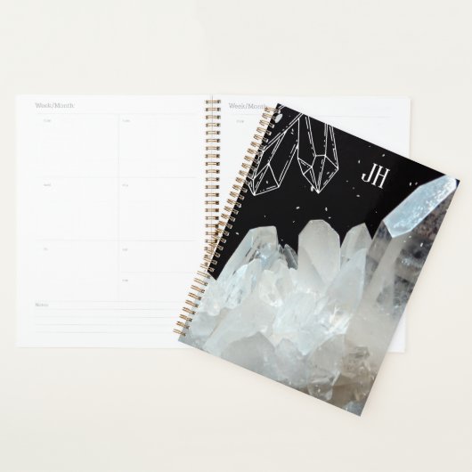 White Quartz Crystal Gemstone Geode Natural Stone Planner (Display)
