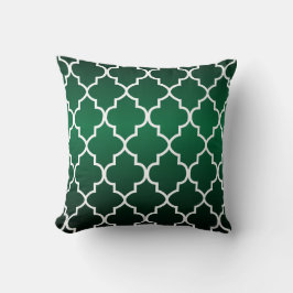 White Quatrefoil Pattern on Dark Forest Green Kussen