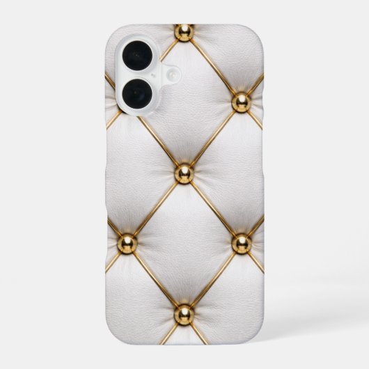 White Quilted Leather & Gold Studs Phone Case iPhone 16 Hoesje (Achterkant)