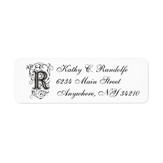 White R script letterpress return address label (Voorkant)