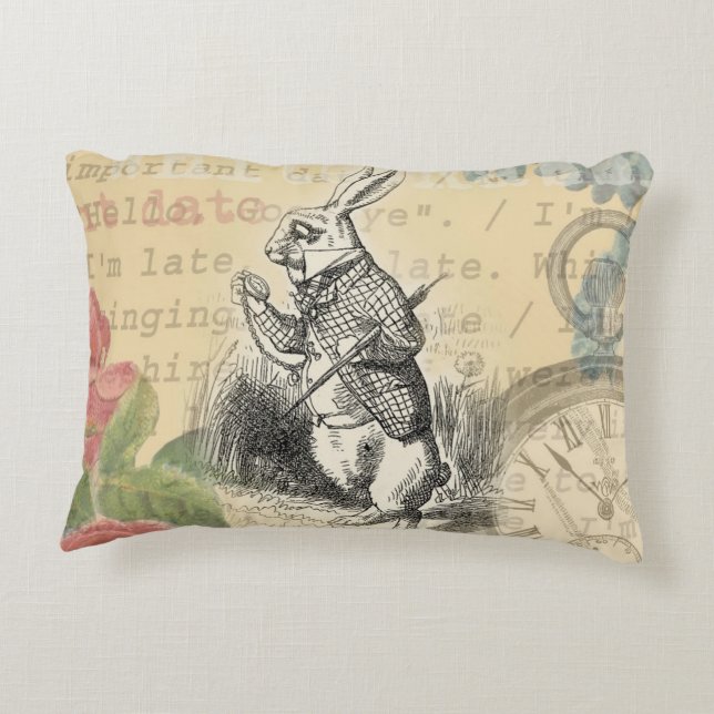 White Rabbit Alice in Wonderland Art Accent Kussen (Achterkant)