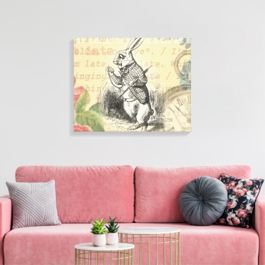 White Rabbit Alice in Wonderland Art Canvas Afdruk (Insitu (Woonkamer))