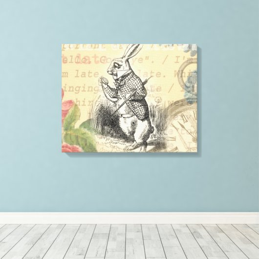 White Rabbit Alice in Wonderland Art Canvas Afdruk (Insitu (Houten vloer))