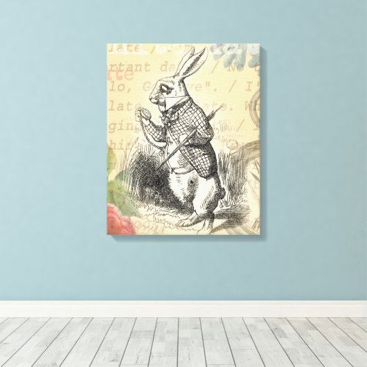 White Rabbit Alice in Wonderland Art Canvas Afdruk (Insitu (Houten vloer))