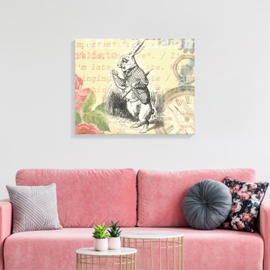 White Rabbit Alice in Wonderland Art Canvas Afdruk (Insitu (Woonkamer))
