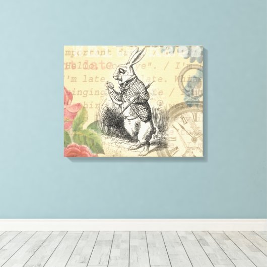 White Rabbit Alice in Wonderland Art Canvas Afdruk (Insitu (Houten vloer))