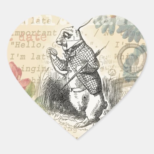 White Rabbit Alice in Wonderland Art Hart Sticker (Voorkant)