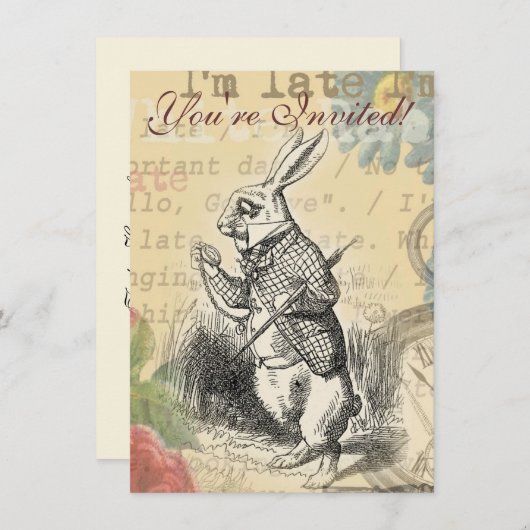 White Rabbit Alice in Wonderland Art Kaart (Voorkant / Achterkant)