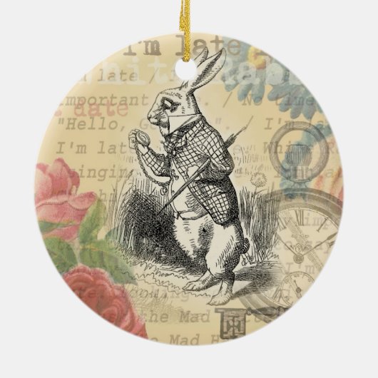 White Rabbit Alice in Wonderland Art Keramisch Ornament (Achterkant)