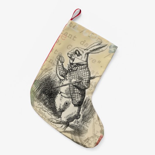 White Rabbit Alice in Wonderland Art Kleine Kerstsok (Voorkant (Hangend))