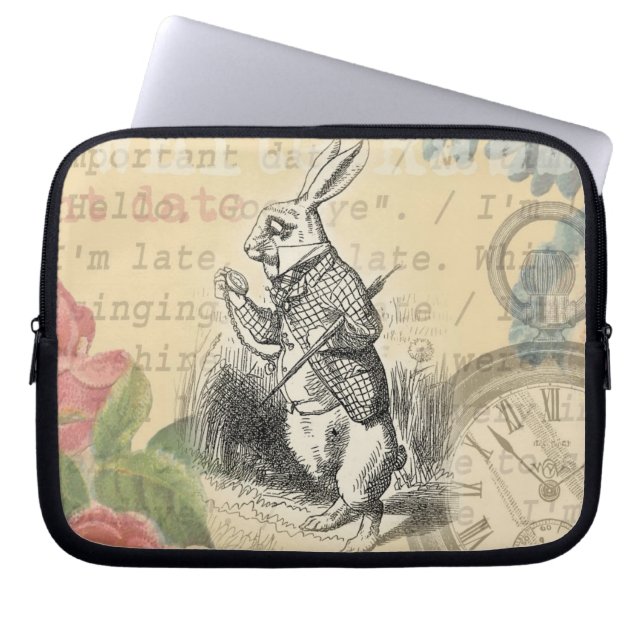 White Rabbit Alice in Wonderland Art Laptop Sleeve (Voorkant)