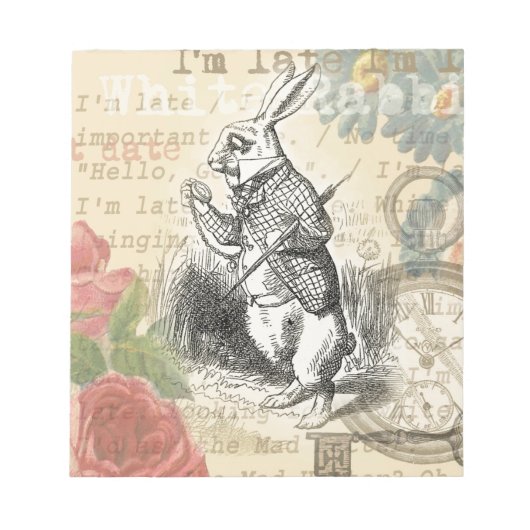 White Rabbit Alice in Wonderland Art Notitieblok (Voorkant)