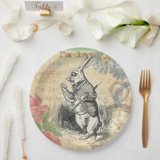 White Rabbit Alice in Wonderland Art Papieren Bordje (Huwelijk)