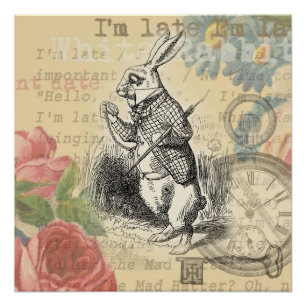 White Rabbit Alice in Wonderland Art Poster