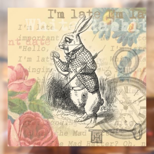 White Rabbit Alice in Wonderland Art Raamsticker (Vel 2)