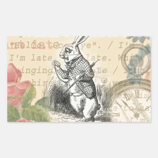 White Rabbit Alice in Wonderland Art Rechthoekige Sticker (Voorkant)