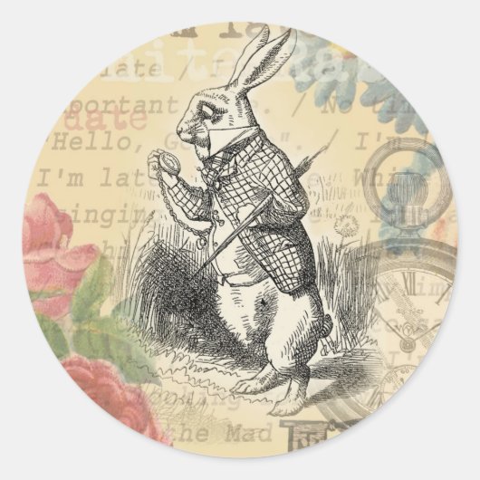 White Rabbit Alice in Wonderland Art Ronde Sticker (Voorkant)