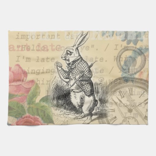 White Rabbit Alice in Wonderland Art Theedoek (Horizontaal)