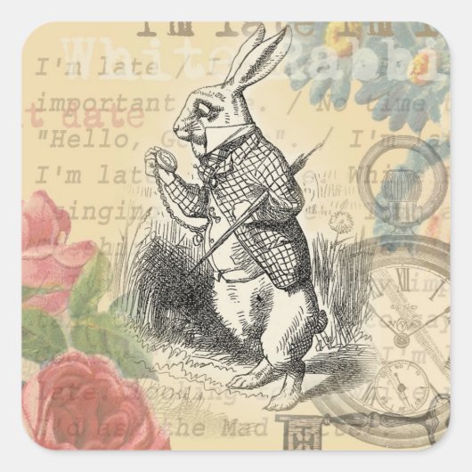 White Rabbit Alice in Wonderland Art Vierkante Sticker (Voorkant)