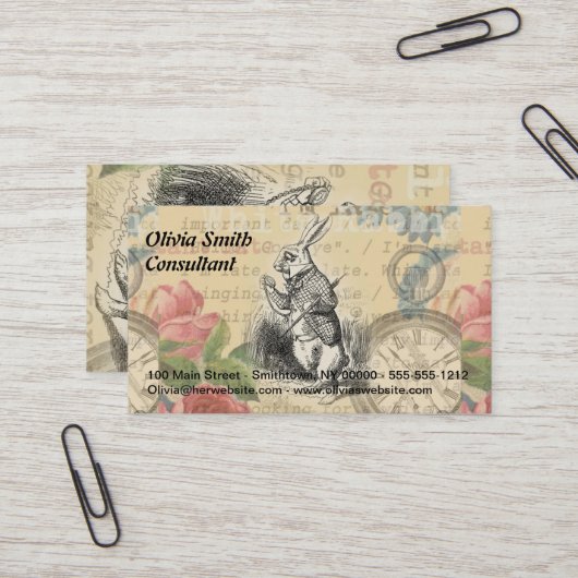 White Rabbit Alice in Wonderland Art Visitekaartje (Voorkant / Achterkant in situ)