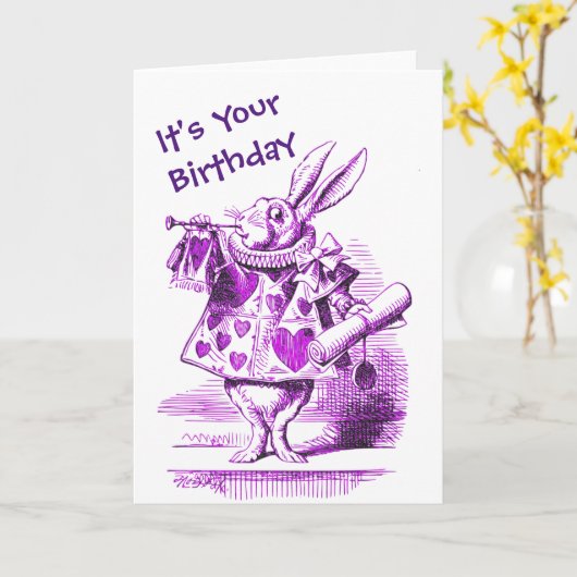 White Rabbit Alice in Wonderland Birthday Card Kaart (Gele Bloem)