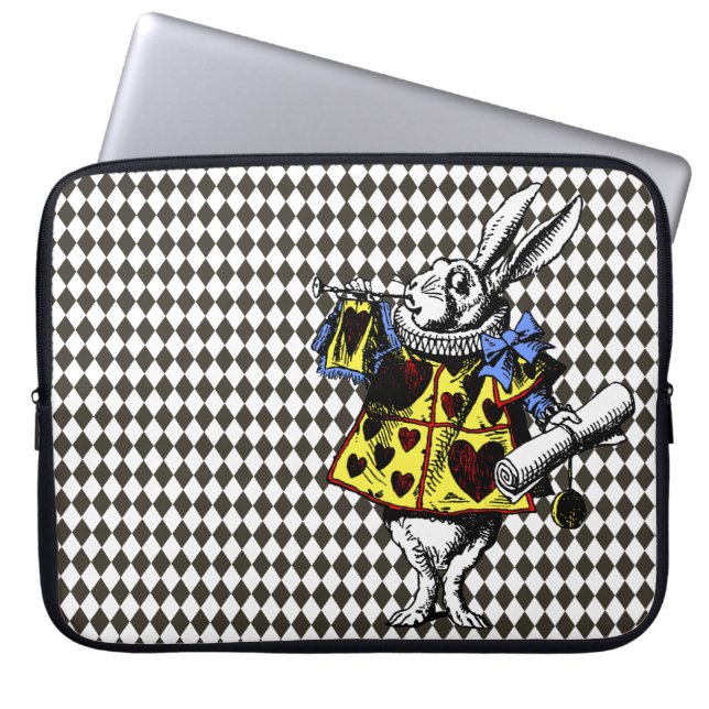 White Rabbit Alice in Wonderland Black Diamonds Laptop Sleeve (Voorkant)