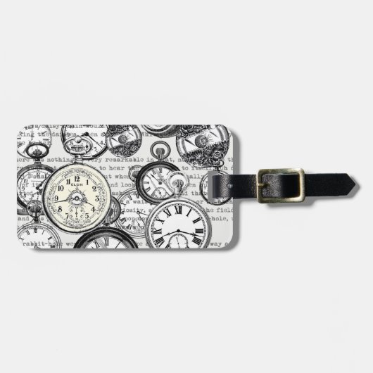 White Rabbit Alice in Wonderland Clocks Bagagelabel (Voorkant horizontaal)