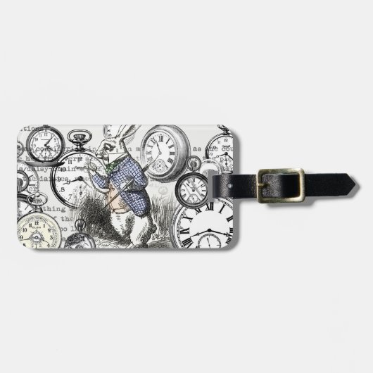 White Rabbit Alice in Wonderland Clocks Bagagelabel (Voorkant horizontaal)