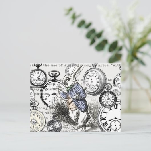 White Rabbit Alice in Wonderland Clocks Briefkaart (Staand voorkant)