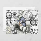 White Rabbit Alice in Wonderland Clocks Briefkaart (Voorkant / Achterkant)