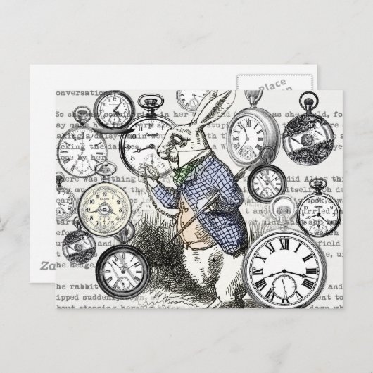 White Rabbit Alice in Wonderland Clocks Briefkaart (Voorkant / Achterkant)